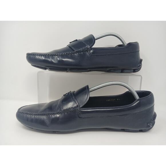 PRADA Leather Loafer Slip On Luxury Shoes Blue Men's Size US 9.5 Toro 2DD127 - Picture 2 of 16